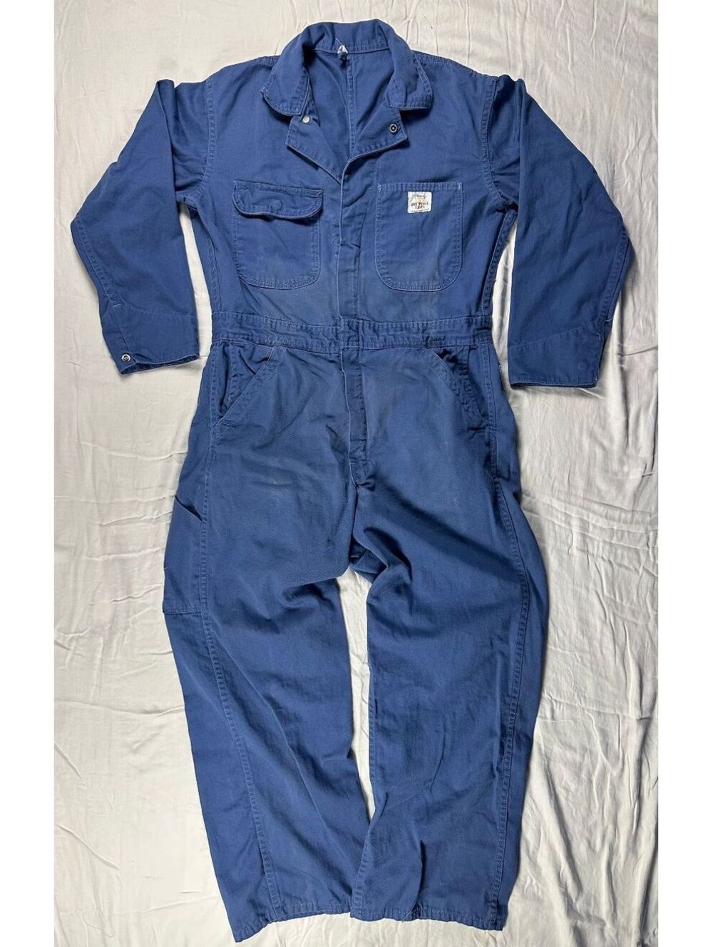 Vintage 50s Sears twill one piece coveralls 36 workwear french blue utility